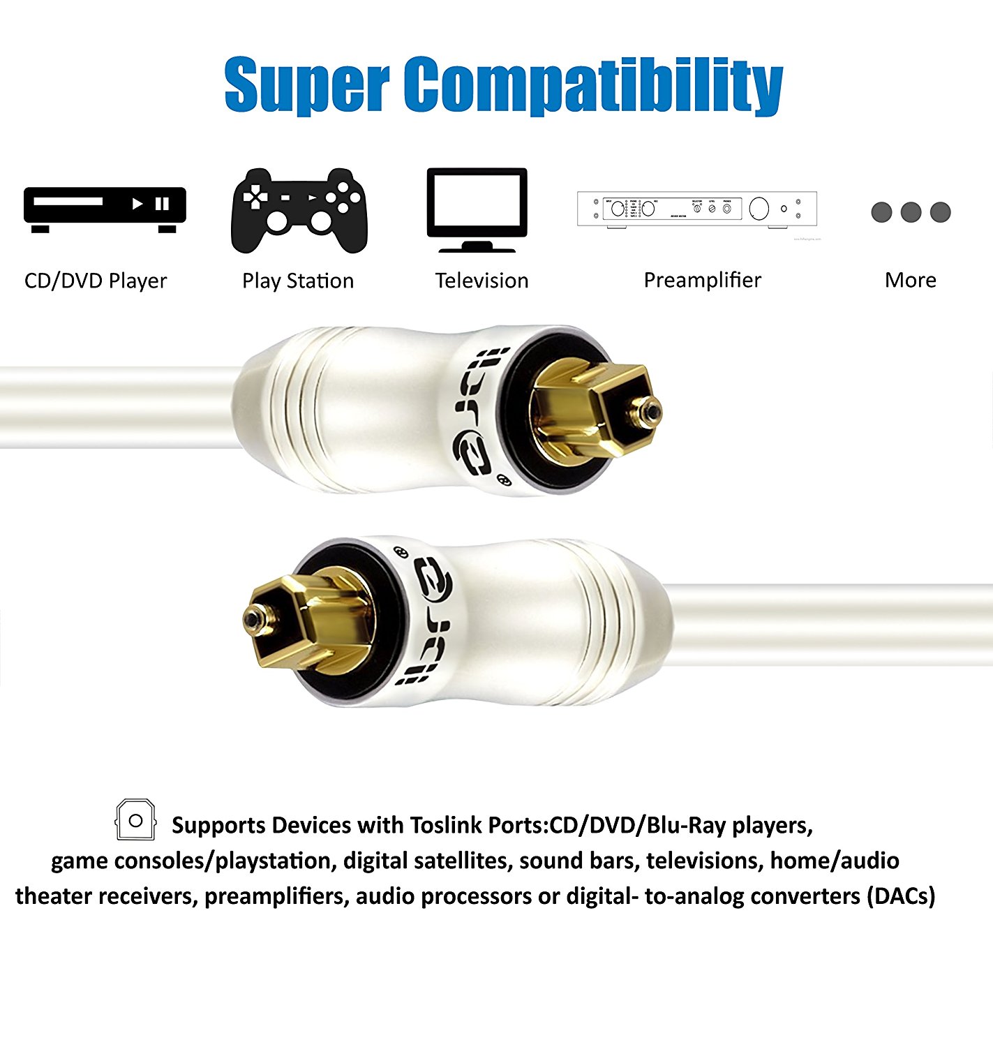IBRA PEARL 1M - Digital Optical Cable | Toslink / Audio Cable | Fibre Optic Cable | Suitable for PS3, Sky, Sky HD, LCD, LED, Plasma, Blu-ray, AV Amps